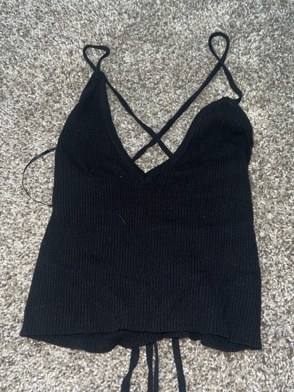 Love Tree Black Ribbed Crisscross V-Neck Cami